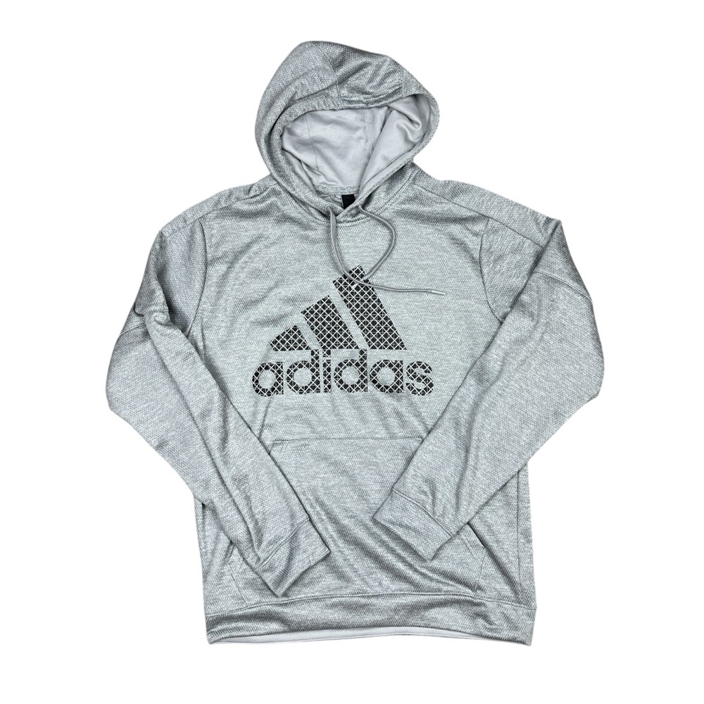 Adidas Hoodie Sweatshirt Mens Large Gray Heathered Logo Three Stripes Pullover